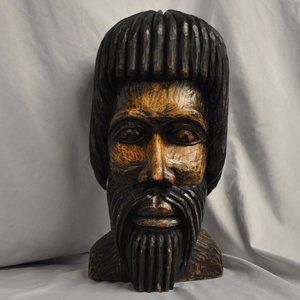 vintage handmade carved Jamaica bust rasta man wood carving C. Williams (192w)